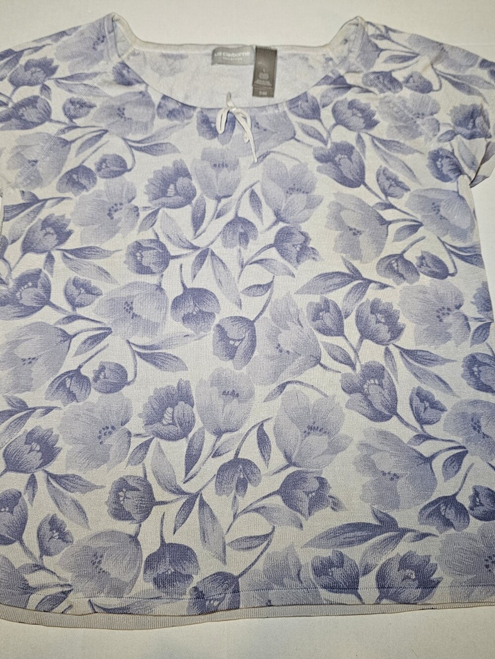 Liz Claiborne Silk Top Size Large Floral Knit Round Neck